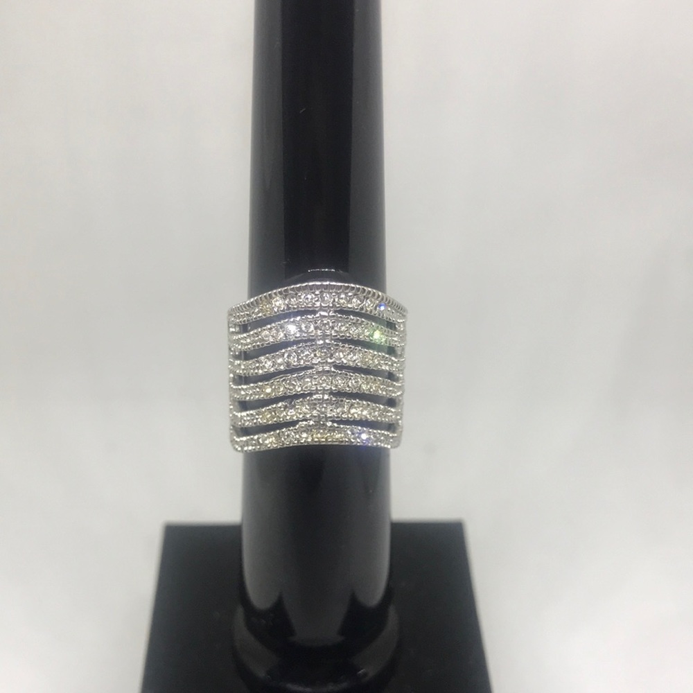 Vintage | Rhinestone | Silver | 6 Layer | Wave | Ring | Size 6/6.5